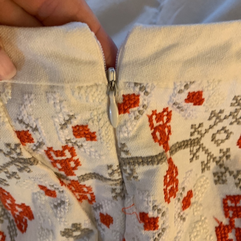 Maeve Cream Mini Skirt with Orange Geometric Embroidery - Picture 4 of 8